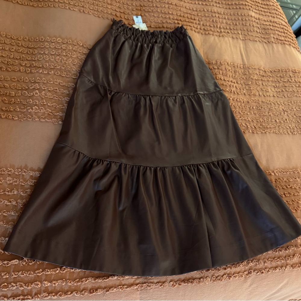 Anthropologie Chocolate A-Line Tiered Skirt